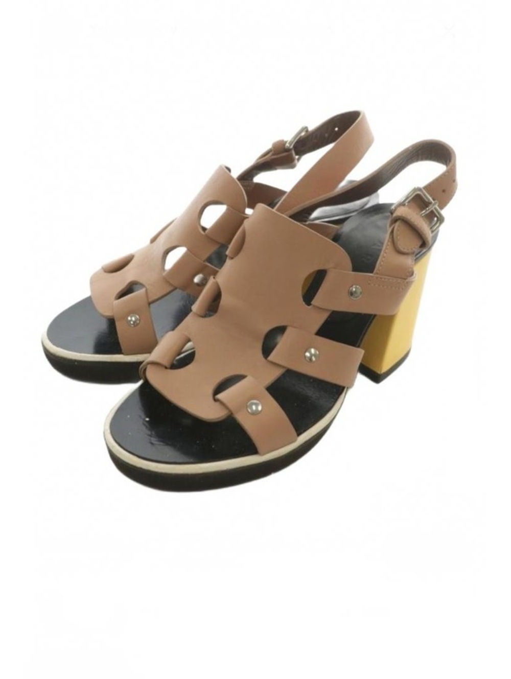 Marni Slingback Gladiator Sandal Tan Leather stacked patent yellow heel 9.5